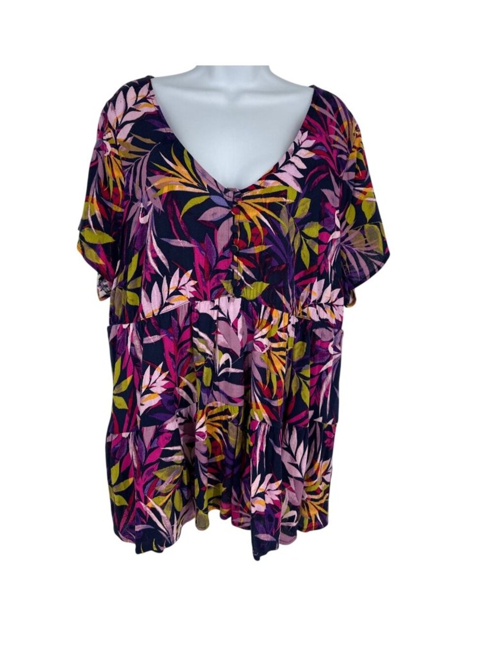 Torrid Women's Tropical Print Tiered Babydoll Short Sleeve Blouse Size 1X